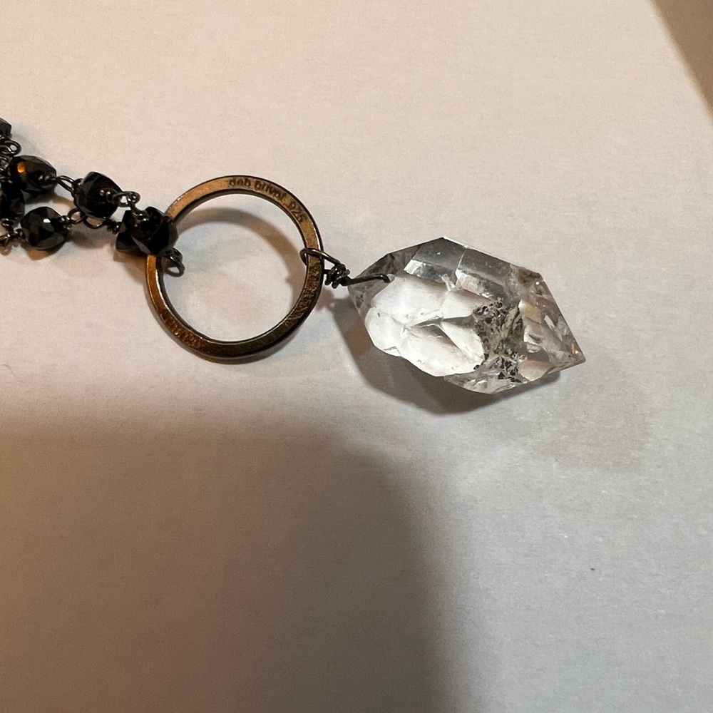 Deb Guyot Black Beaded Necklace with rough cut quartz crystal - Picture 2 of 5